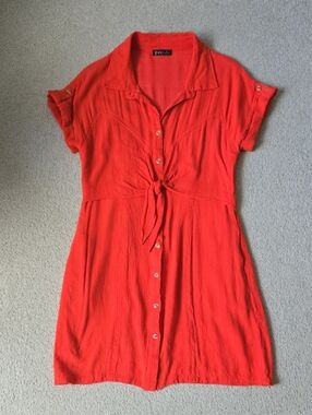 Very J Bright Red Short Sleeve Tie-Front Mini Dress